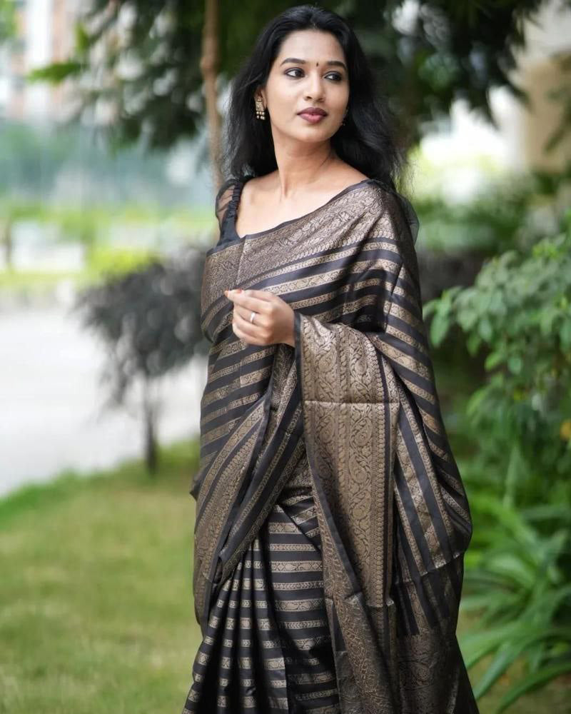 Black color Soft banarasi Silk Saree