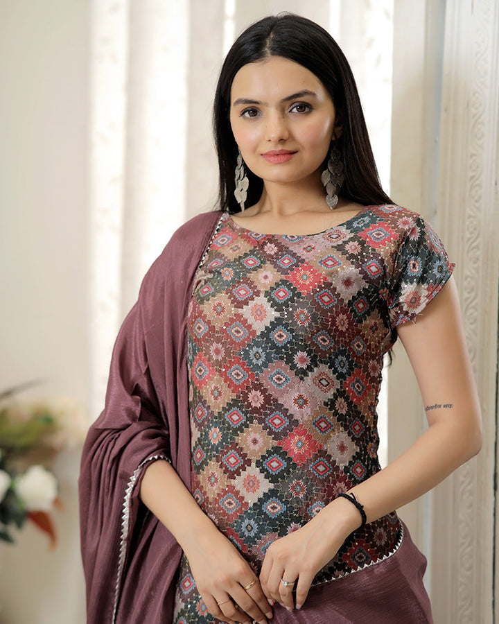 Dusty Pink Color Three Piece Designer Plazzo Suit