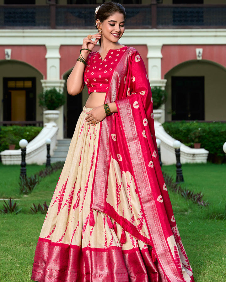 Red Color Dola Silk Shibori Print Half Saree