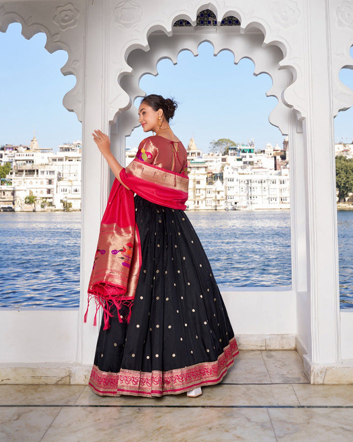 Black Color Jacquard silk Half Saree