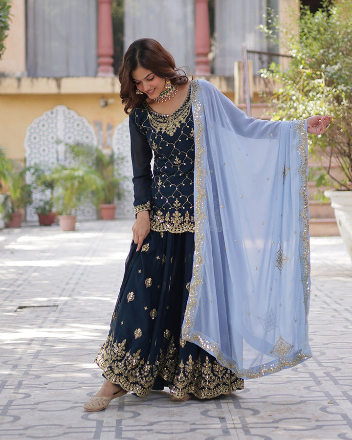 Rama Color Faux Blooming Embroidered Plazzo Suit