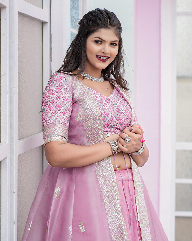 Western Style Baby Pink Color Joya Silk Embroidered Lehenga Choli