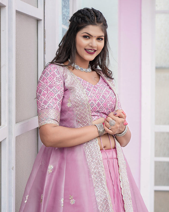 Western Style Baby Pink Color Joya Silk Embroidered Lehenga Choli