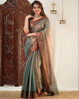 Sea Green Color Tissue Cotton Saree