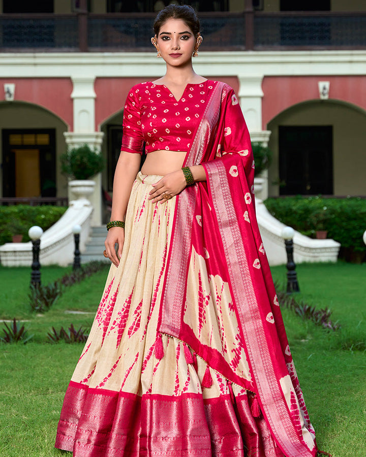 Red Color Dola Silk Shibori Print Half Saree