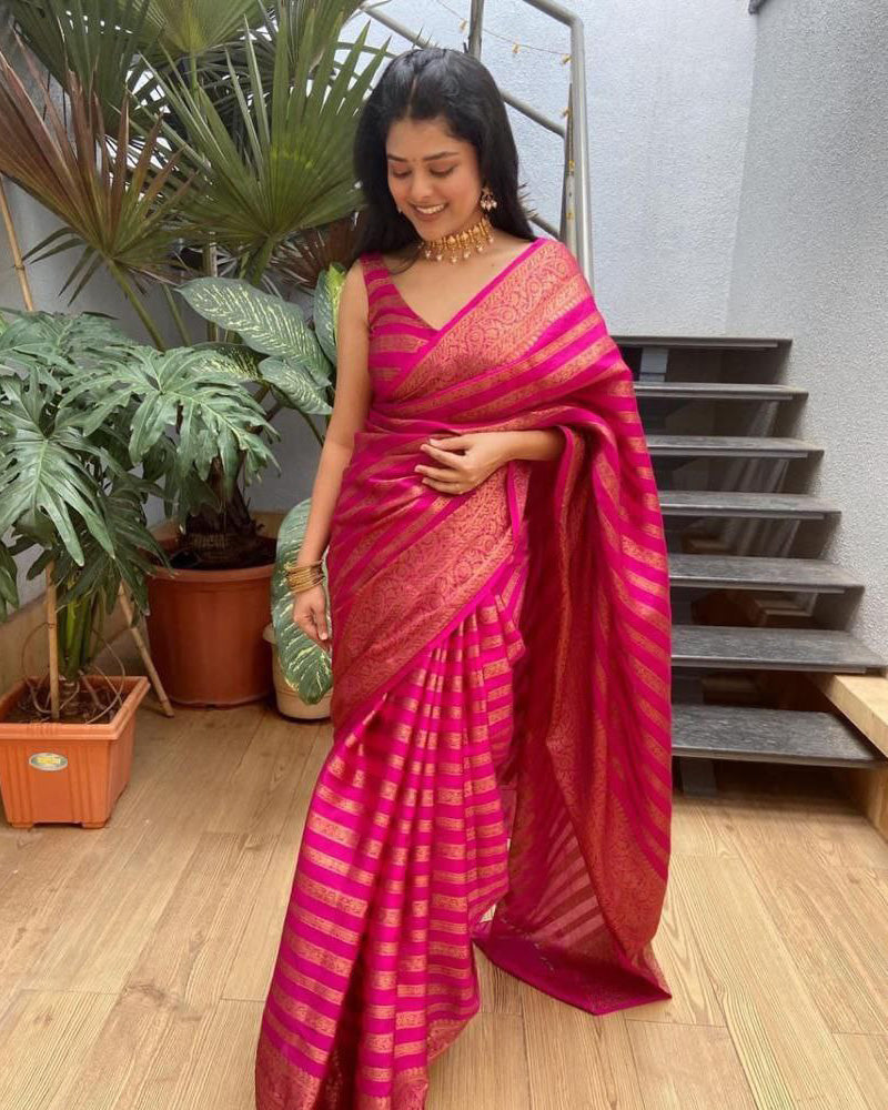 pink color Soft banarasi Silk Saree