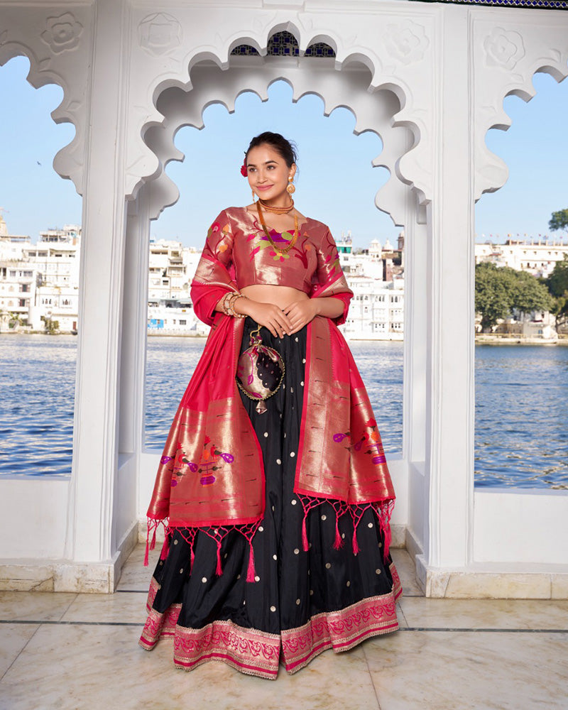 Black Color Jacquard silk Half Saree