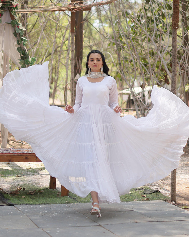 White Color Designer Embroidered Gown With Dupatta