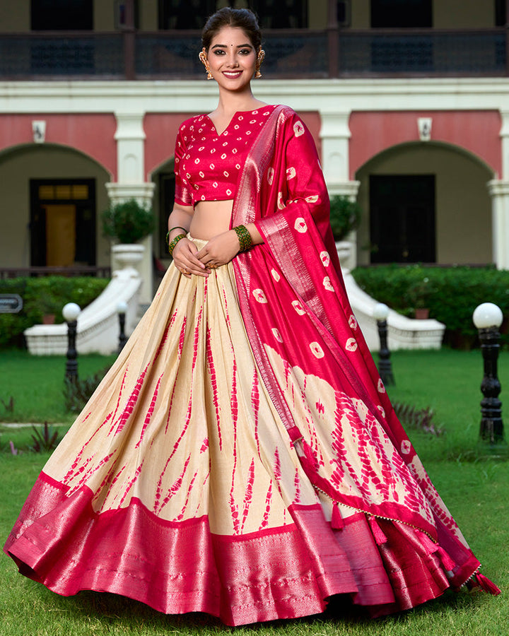 Red Color Dola Silk Shibori Print Half Saree