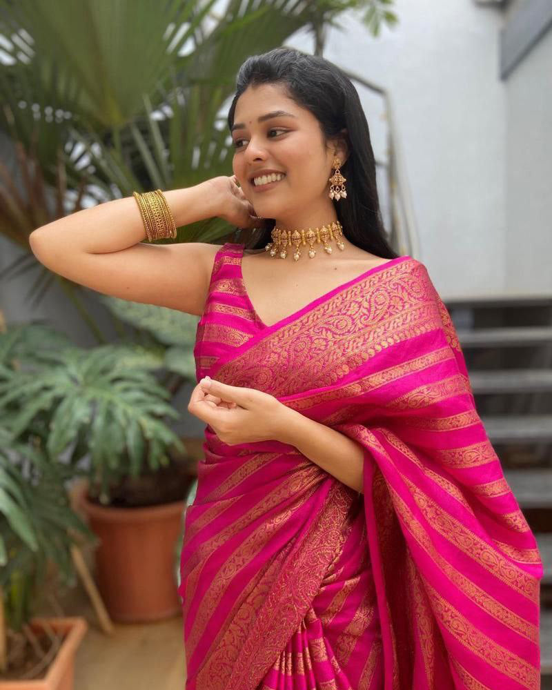 pink color Soft banarasi Silk Saree