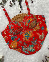 Orange Color Rumali Silk Embroidered Spaghetti Blouse