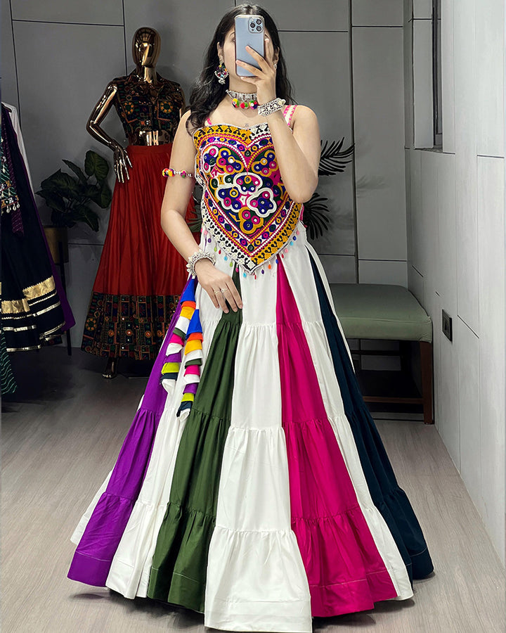 Vibrant Multicolor Traditional Navratri Lehenga Choli with Mirror Work