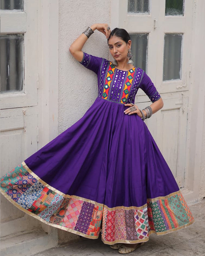 Vibrant Purple Color Ethnic Gamthi Work Navratri Gown