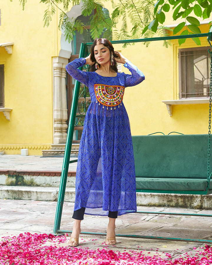 Elegant Blue Georgette Bandhani Print Kurti