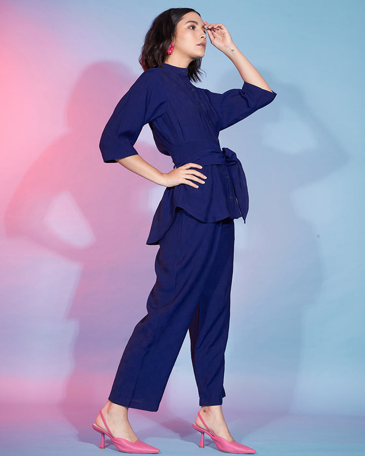 Fancy Design Navy Blue Color Viscose Rayon Co-Ord Set