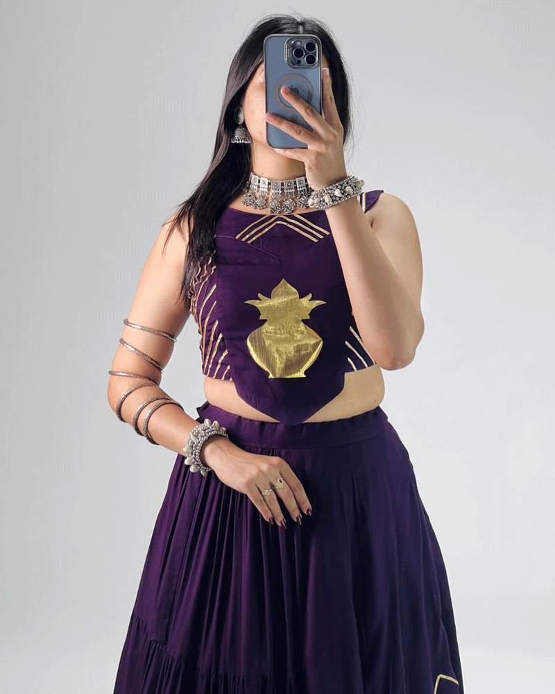 Four Color Beautiful Pure Rayon Cotton Navratri Lehenga Choli Set