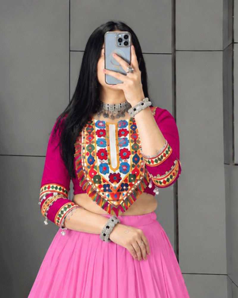 Four Color Rayon Cotton Navratri Lehenga Set