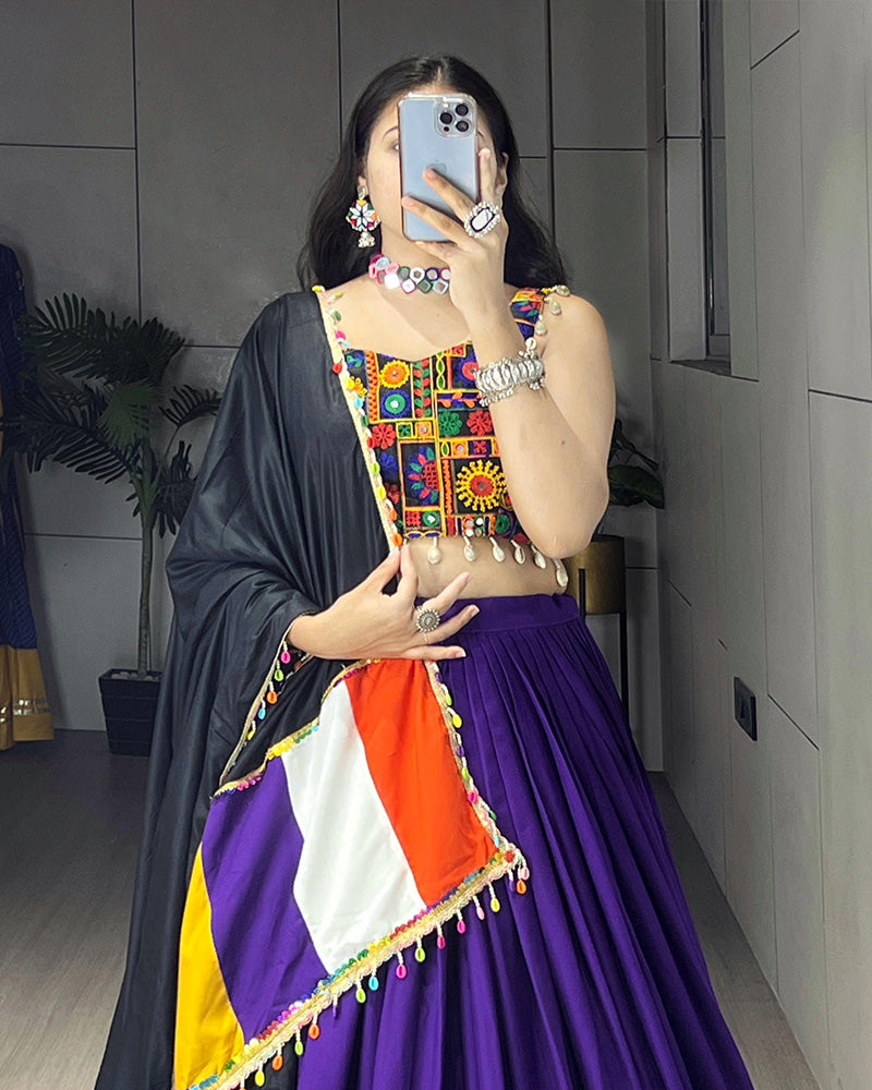 8 Multi Color Designer Pure Rayon Cotton Gamthi Work Navratri Lehenga Choli