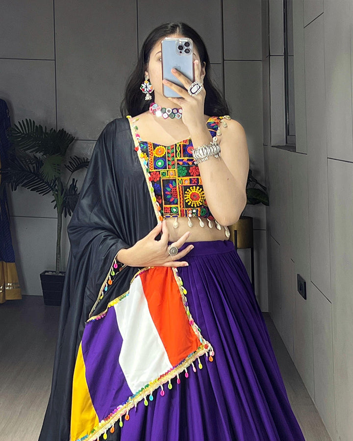8 Multi Color Designer Pure Rayon Cotton Gamthi Work Navratri Lehenga Choli