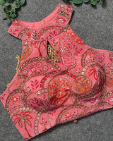 Peach Color Cotton Silk Embroidered Blouse