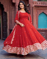 Ethnic Red Color Georgette Sequence Embroidered Gown