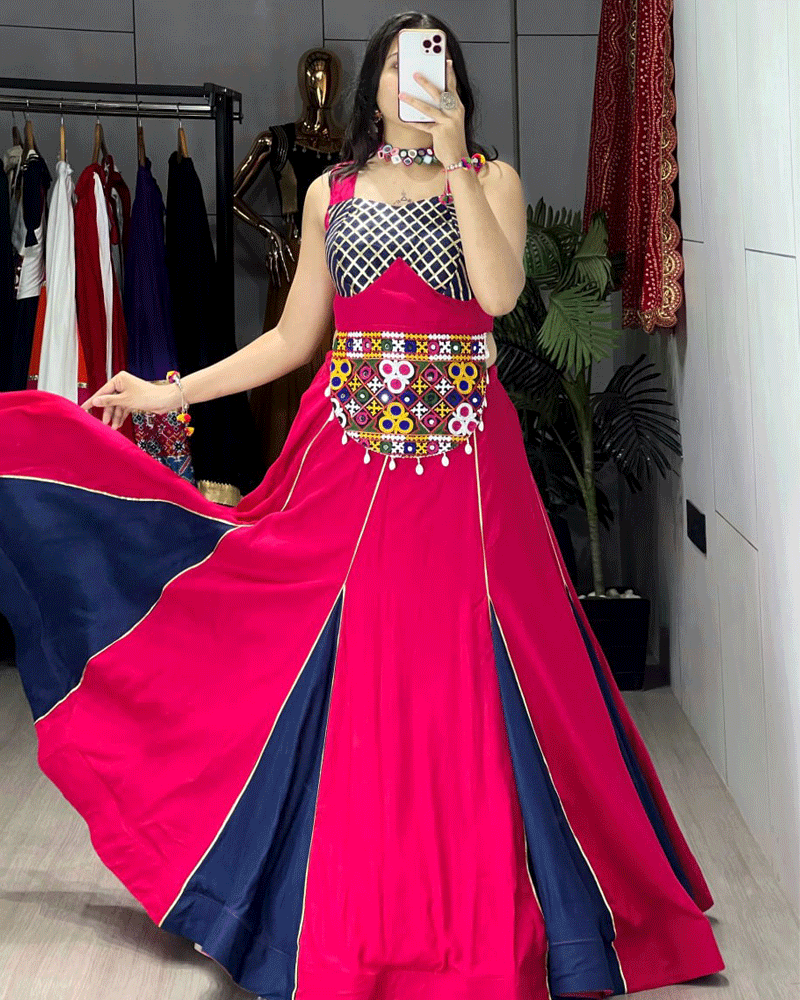 Traditional Pink Navy Blue Multi Color Navratri Lehenga Choli