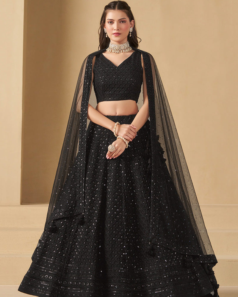 Designer black Color Georgette Embroidered Lehenga Choli
