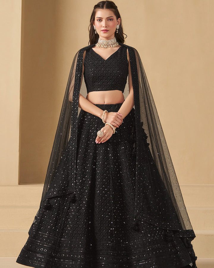 Designer black Color Georgette Embroidered Lehenga Choli