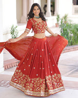 Red Color Vichitra Silk Sequence Embroidered Lehenga Choli