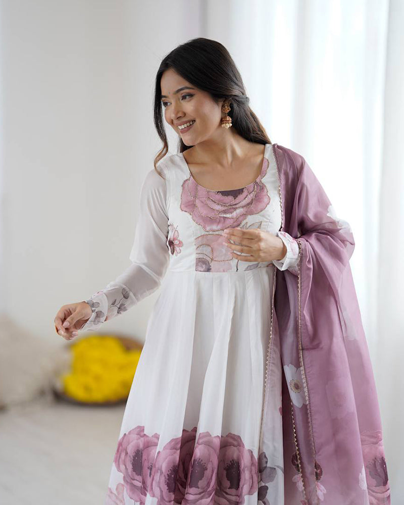 Onion Pink Color Organza Silk Three Piece Anarkali Suit