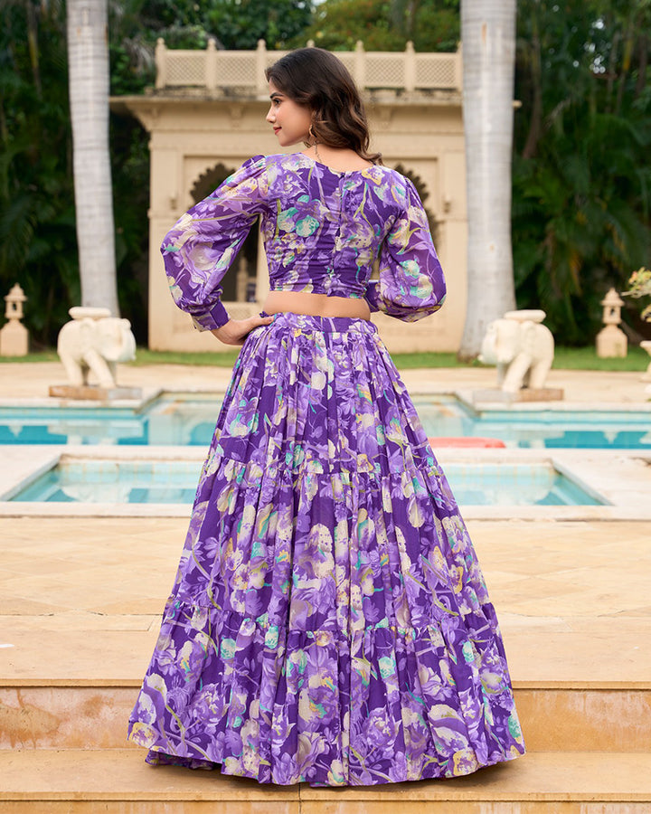 Purple Color Georgette Floral Printed Lehenga Choli