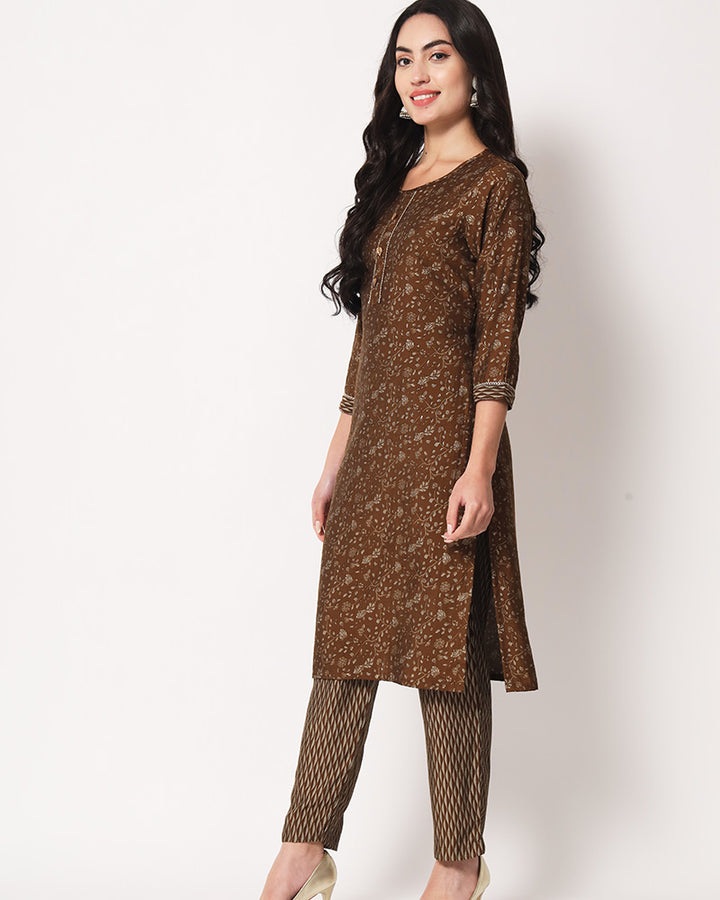 Brown Color Chanderi Silk Salwar Suit