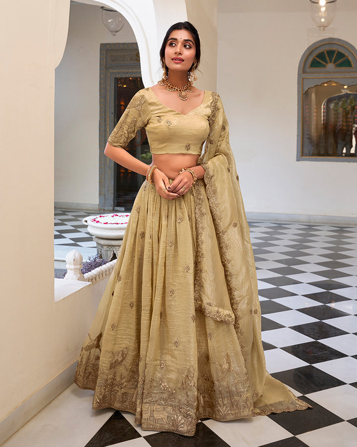 Designer Off-White Color Gold Crush Sequence Embroidered Work Lehenga Choli