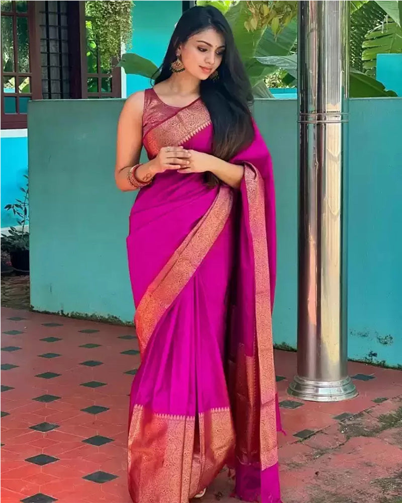 Designer Rani Pink Color Banarasi Silk Saree