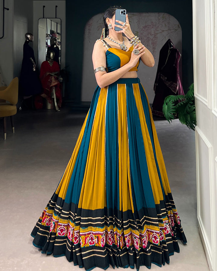 Mustard Color Rayon Gamthi Work Navratri Lehenga Choli (Copy