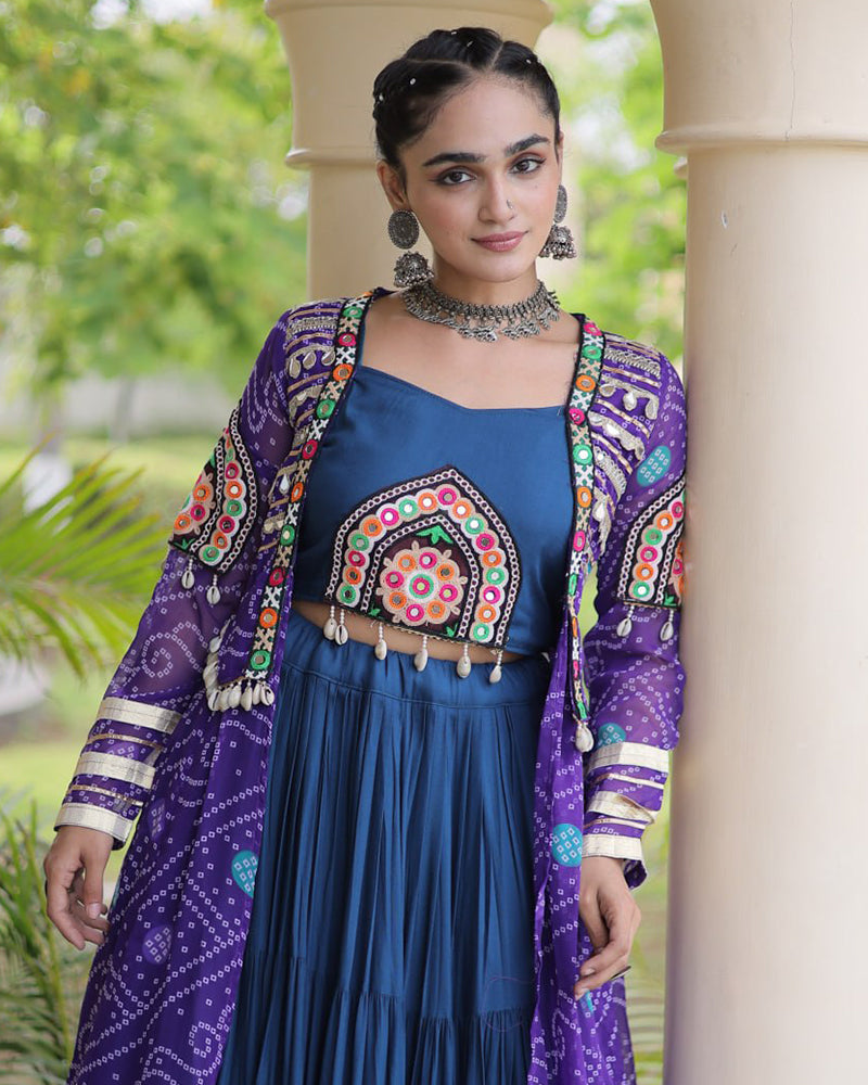 Mint Blue Color Bandhani Printed With Rayon Lehenga  Choli