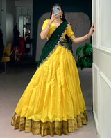 Yellow Color Cotton Silk Designer Half Saree