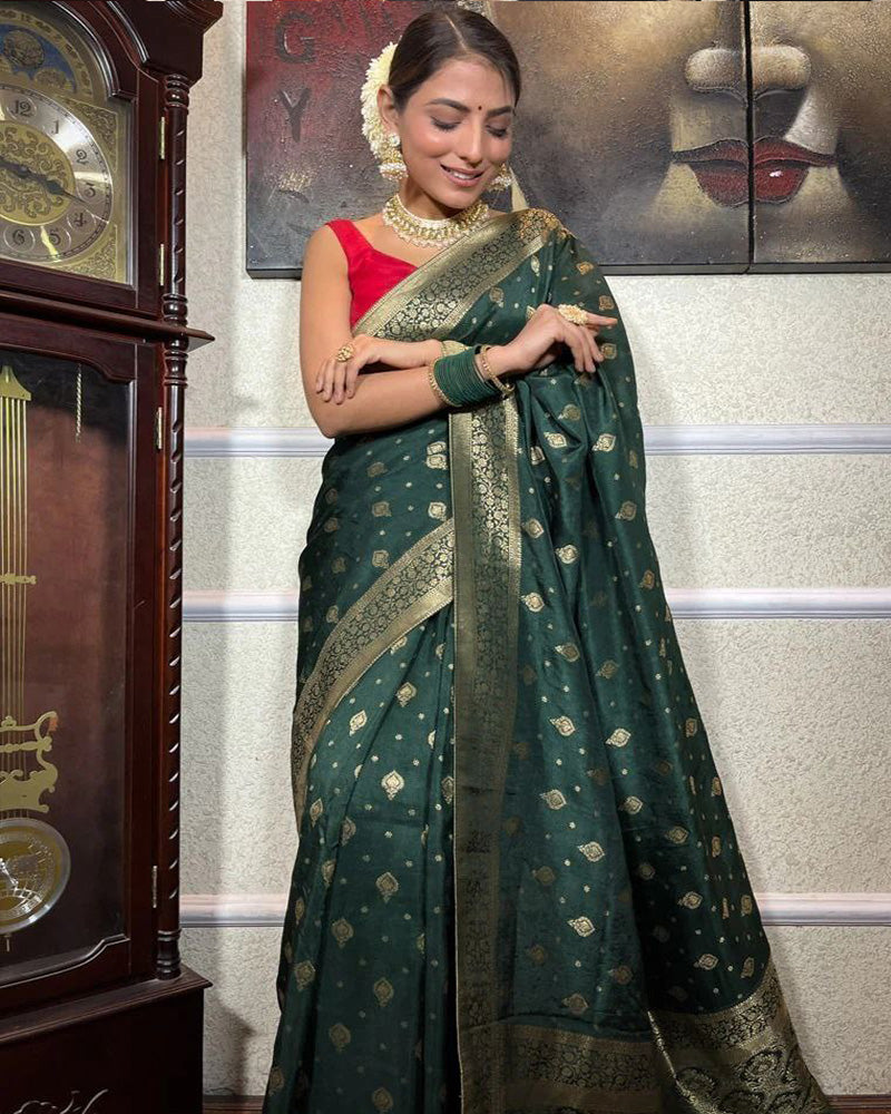 Green Color Rich Pallu Design Banarasi Soft Silk Saree