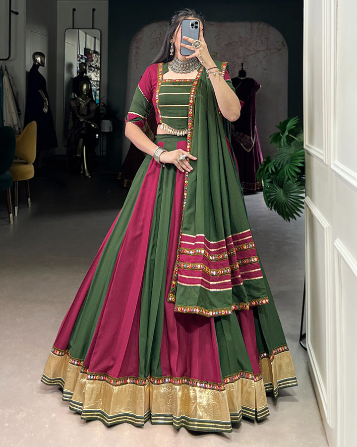 Navratri Special Designer Green & Magenta Color Rayon Choli