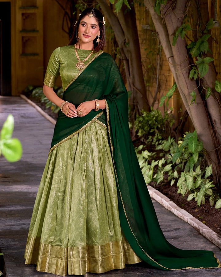 Pista Color Dupion Silk Zari Weaving Half Saree