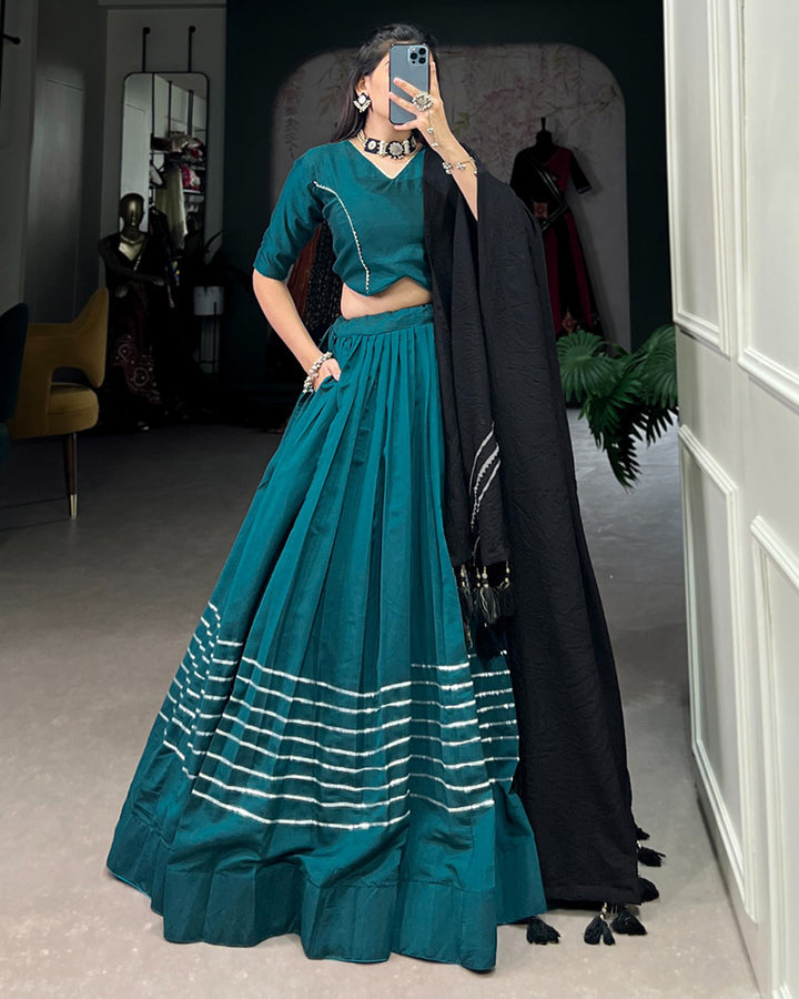Teal Green Color Viscose Chanderi Plain Navratri lehenga Choli
