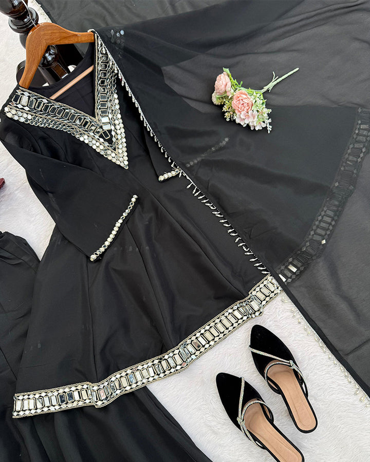 Black Color Viscose Cosmos Plazzo Suit