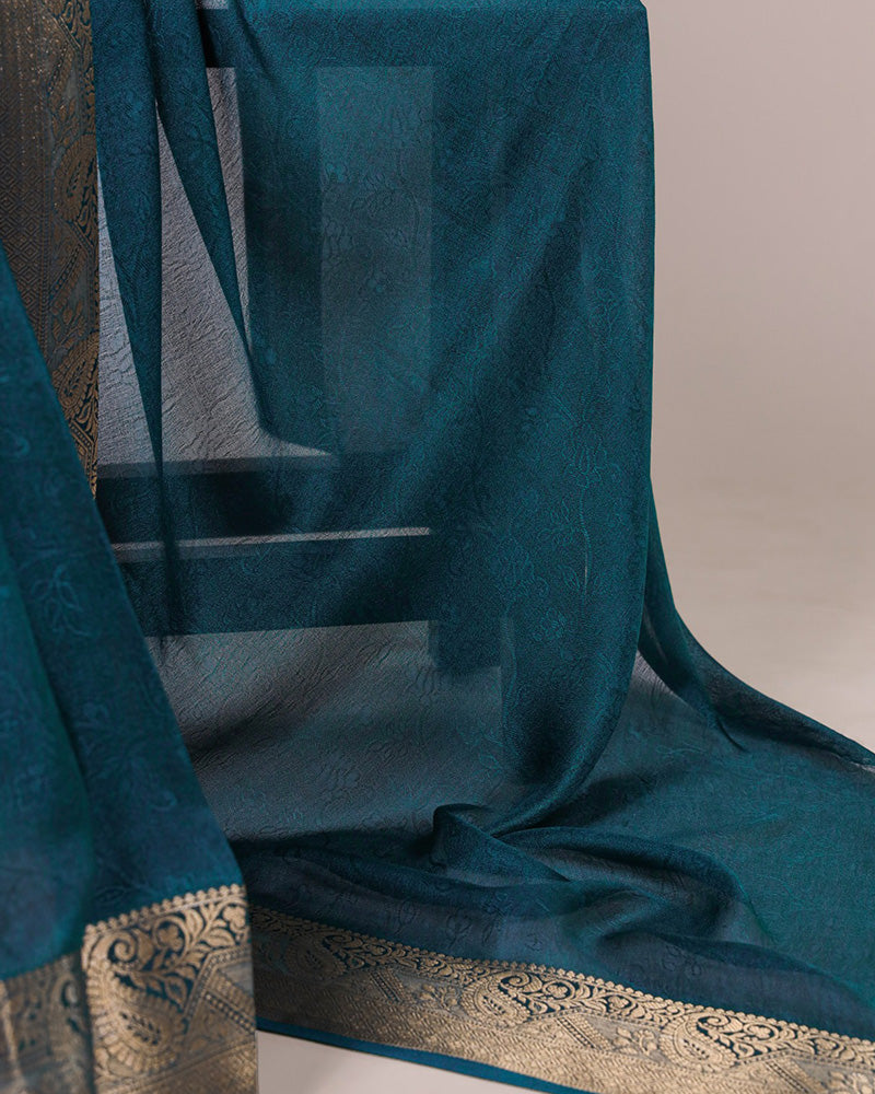Teal Green Color Zari Weaving Mass Mello Saree