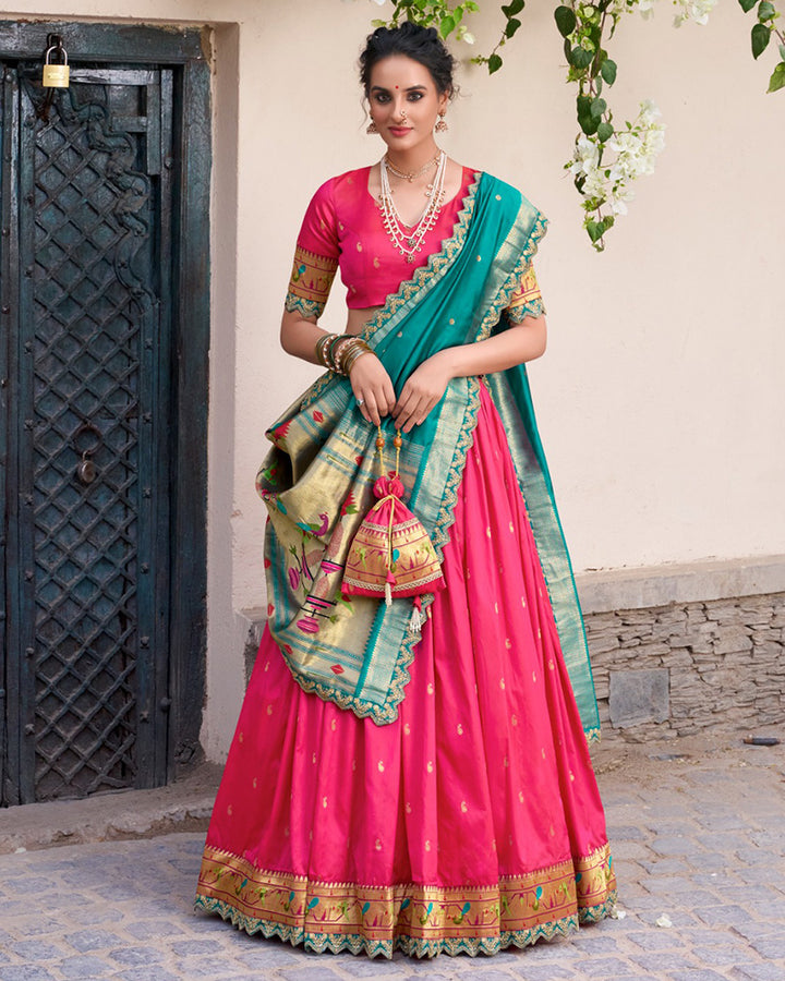 Pink Color Jacquard Silk Designer Lehenga Choli