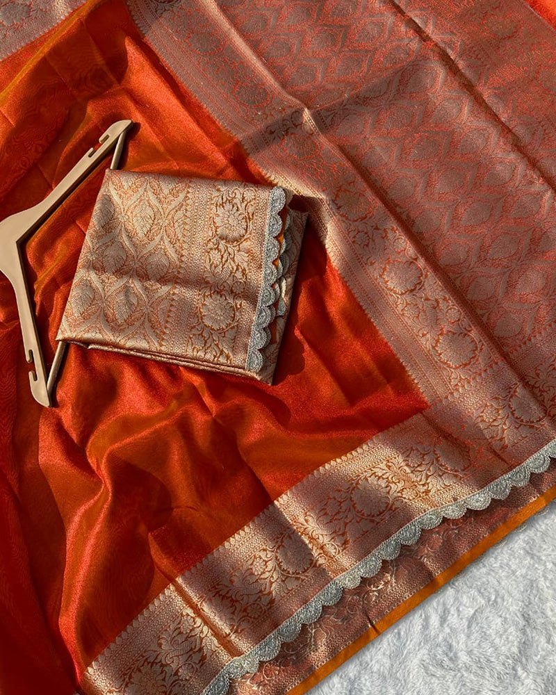 Orange Color Banarasi Tissue Saree
