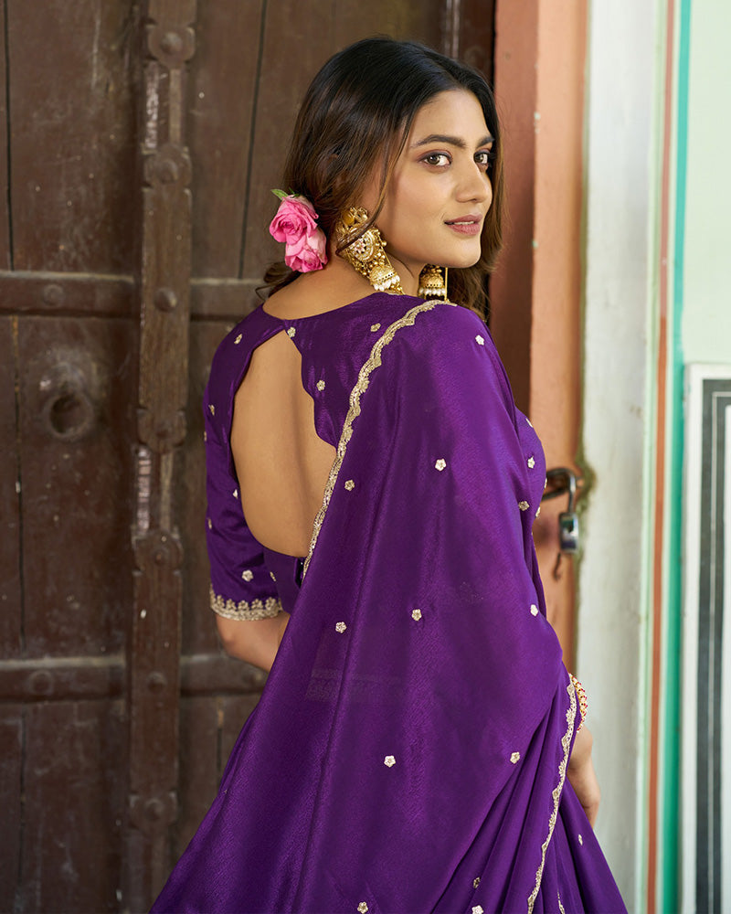 Designer Purple Color Chinon Embroidered Lehenga Choli