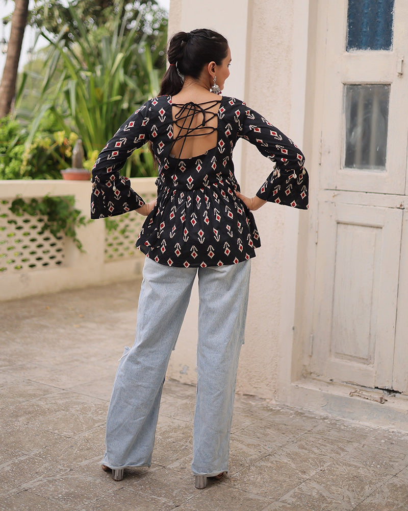Black Color Cotton Gmathi Work Navratri Kediya