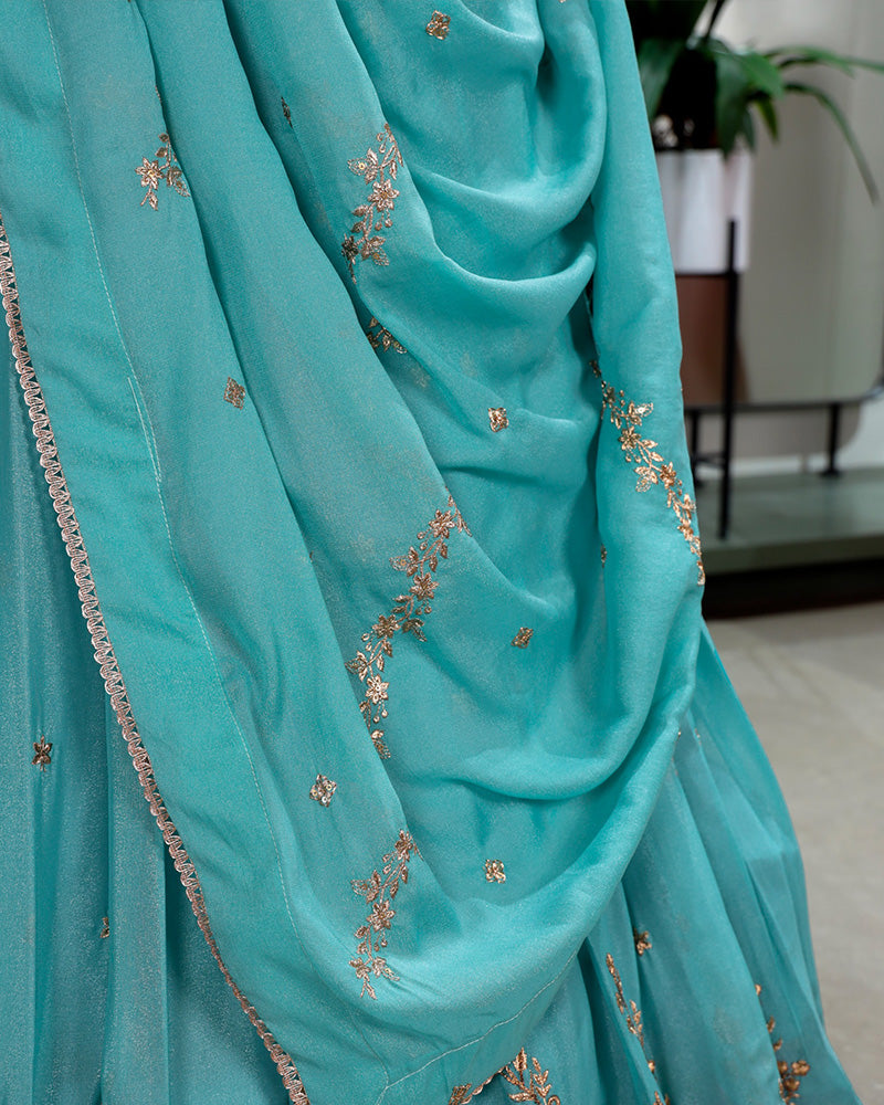 Sky Blue Color Star Georgette Embroidered Lehenga Choli