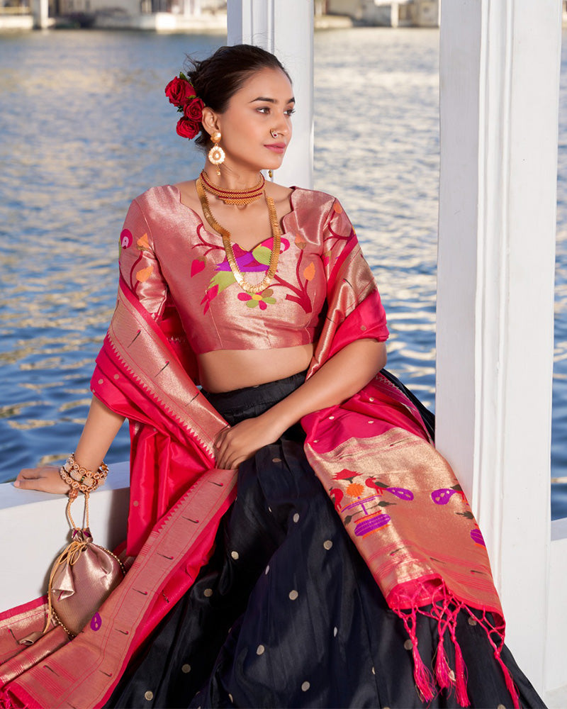 Black Color Jacquard silk Half Saree