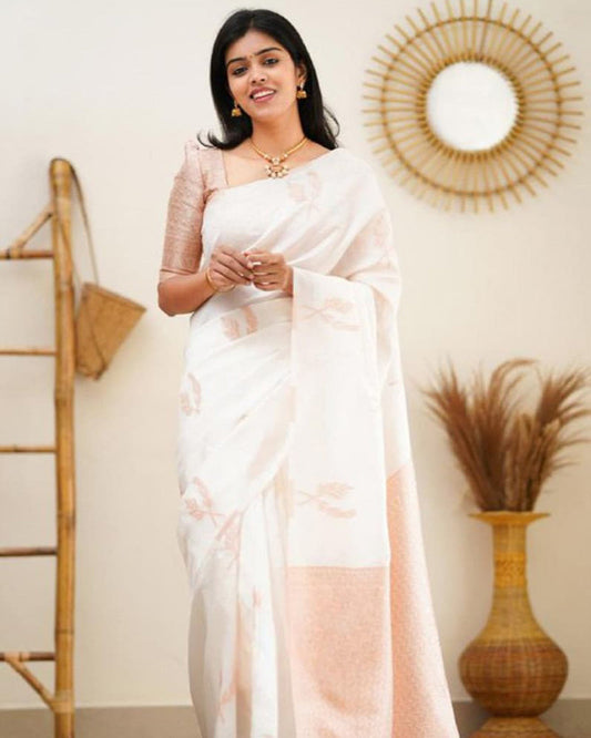 Copper White Color Banarasi Soft Silk Saree